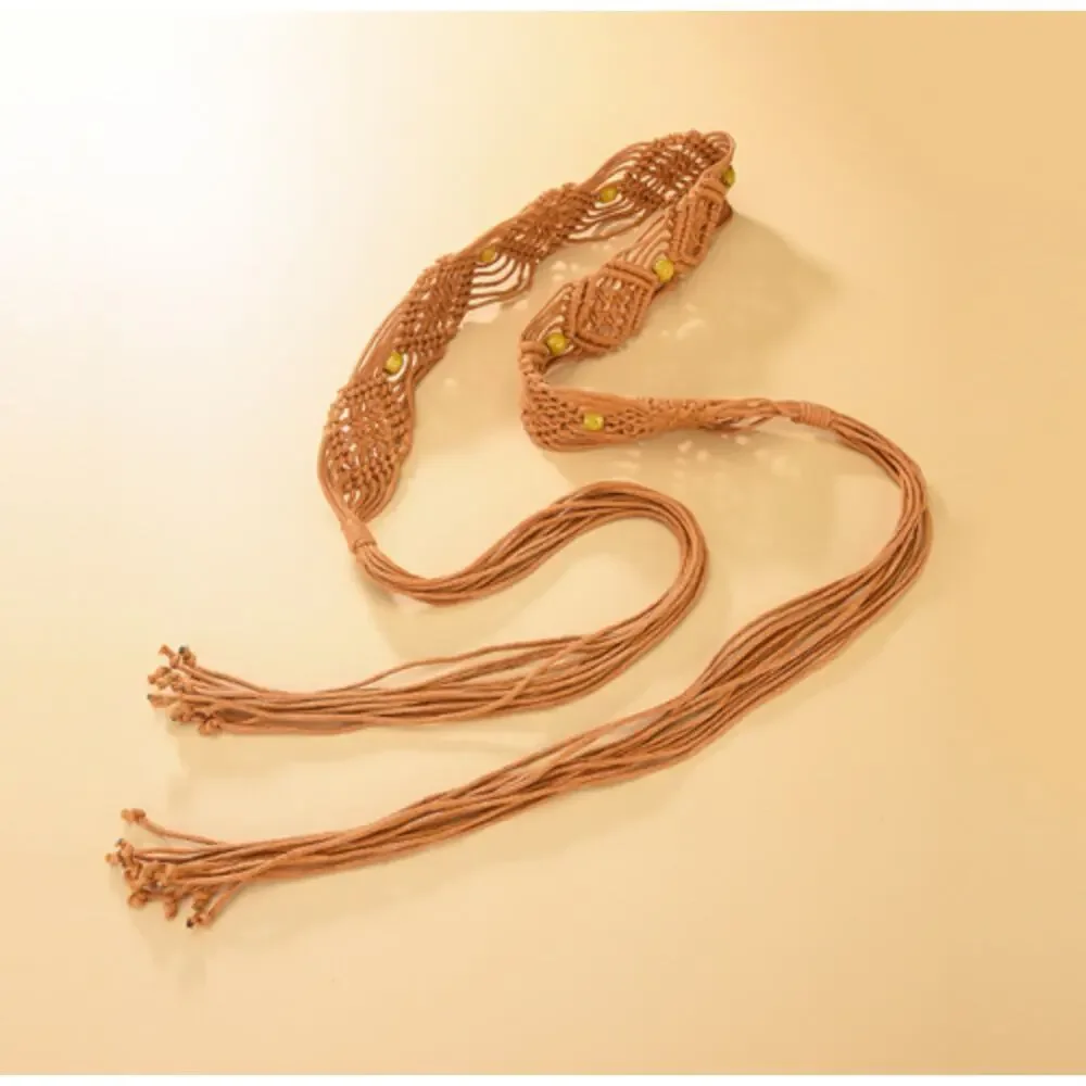2/$30 NEW Thin Rope Belt Tie Up Bohemian Pearls Braided Dress Waistband Macrame